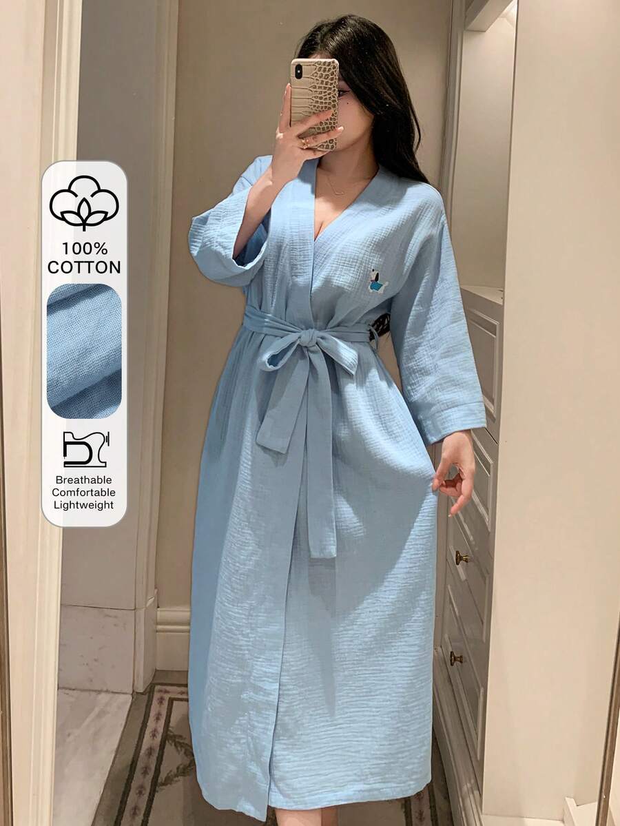 DAZY Áo choàng dài tay in hình hoạt hình cún con dành cho nữ, kiểu dáng thường ngày. - Màu xanh lam - Xem 1