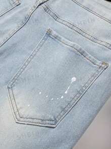Manfinity LEGND Plus Size Men's Distressed Color Block Slant Pocket Casual Everyday Jeans - Light Wash - View 5