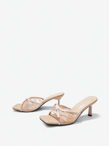 Eladyva Apricot Open Toe High Heel Sandals, Breathable Mesh Vamp, Minimalist Slim Heel, Versatile Summer Sandals For Women - Apricot - View 5