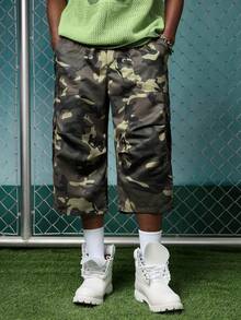 EVRINFINITE Pantalones cargo casuales para hombre con estampado de camuflaje 7/8, pantalones cortos tipo ejército, pantalones holgados de camuflaje, pantalones cortos de fatiga militar, pantalones de ejército, pantalones cargo de camuflaje - Verde militar - Ver 7