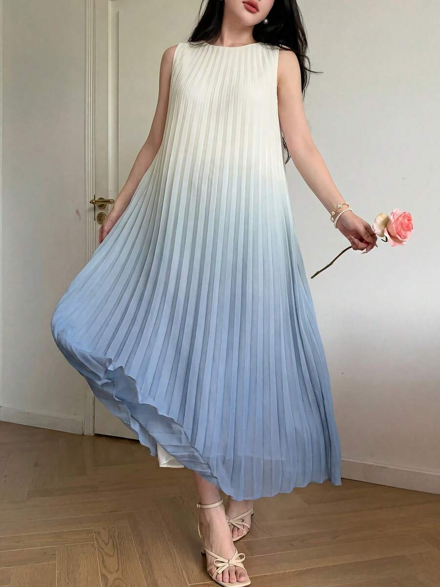 Feyla 女士渐变褶皱无袖宽松中长连衣裙