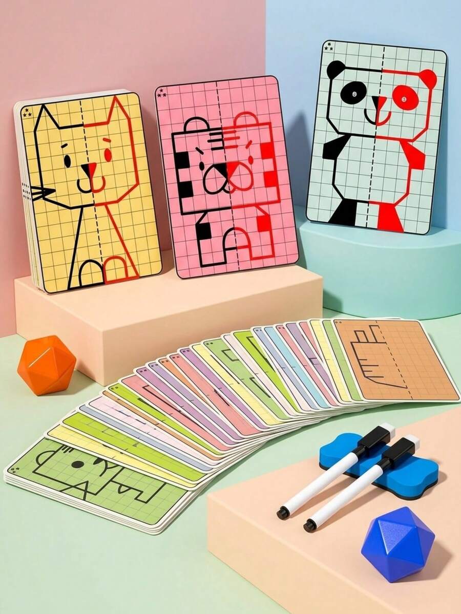 MINKOJA 20 Patterns Cartoon Lattice Symmetrical Drawing Graphics . Creative Concentration Train Tracing Painting Cards Wipe Pen Control