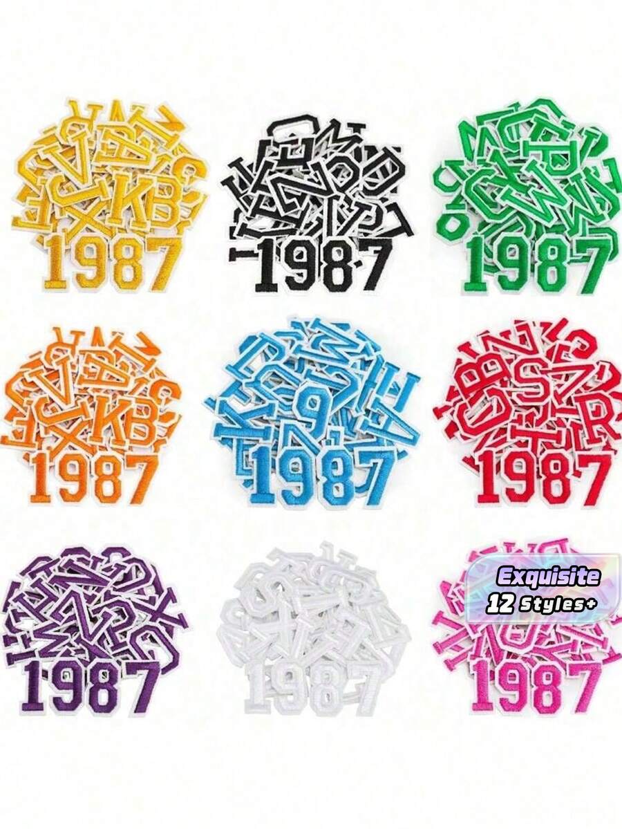 10/26pcs Small English Alphabet & Number Embroidered Patches, 1.5 Inch/3.8cm Size, Sew On/Iron On Decorations For Apparel, Jackets, Hats, Books, Bags - DIY Embroidery Patch Accessories36333 - multicolor - View 1