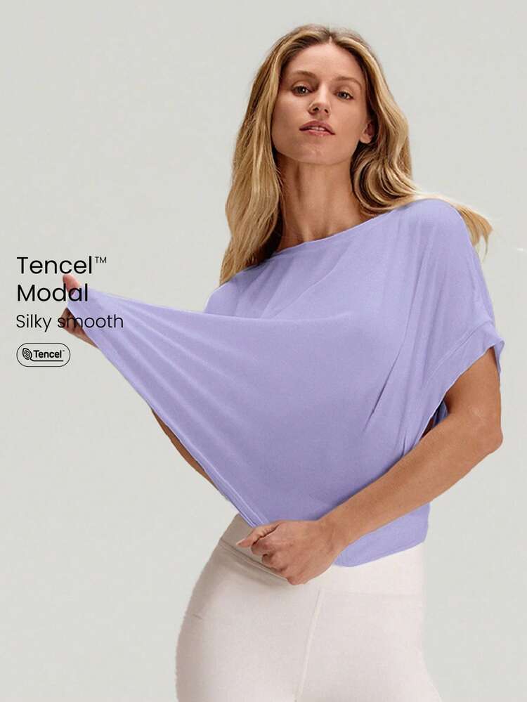 Modal Oversized Kurzarm T-Shirt mit Schlüsselloch-Rücken, für leichtes Yoga, Pilates und den täglichen Lässig-Stil