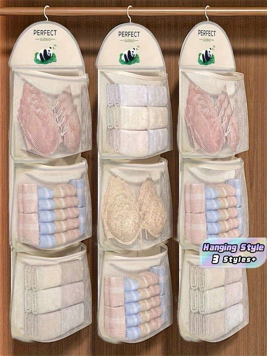 1 Buah Tas Penyimpanan Bra, Kaus Kaki, dan Pakaian Dalam Gantung Dinding Berbahan Jaring Bernapas Kapasitas Besar untuk Penggunaan di Asrama atau Rumah, Penghemat Ruang, Pengorganisasian Lemari, Wajib Dimiliki - MultiWarna - View 1