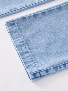 Quần jeans nữ dáng rộng, ống rộng, màu xanh denim bạc màu, cạp chun và dây rút. - Màu xanh lam - Xem 5