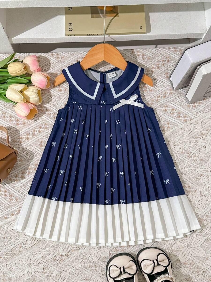 SHEIN Playful Pals 女婴休闲可爱撞色褶皱连衣裙