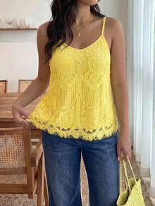 Áo camisole ren hoa thanh lịch dành cho nữ cỡ lớn - Màu vàng - Xem 3