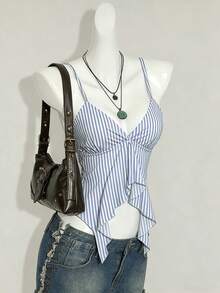 SHEIN ICON 女士复古条纹印花吊带背心，适合外出、街头风、机场穿搭、时尚、Y2K风格、海滩度假 - 彩色 - 查看 6