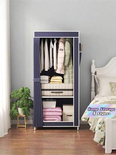 Organizador de armario con múltiples estantes, gran capacidad de almacenamiento, amplio espacio colgante, estructura resistente, fácil montaje, solución de ahorro de espacio para uso en el dormitorio y el hogar