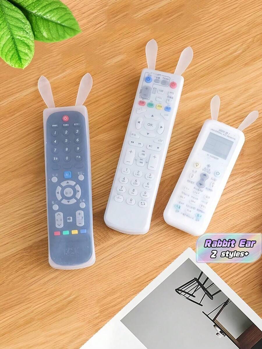 2pcs/Set Sarung Remote Control Silikon, Sarung Remote Control Minimalis Transparan dengan Dekorasi Telinga Kelinci untuk Rumah, Sekolah, Kantor, Rumah Tangga, Perjalanan, Tas, Organizer, Penyimpanan - Putih - View 1