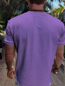 SLATEMANN Men's Solid Color Minimalist Casual Round Neck Short Sleeve T-Shirt - Purple - View 2