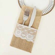 SHEIN 11*22Cm 亚麻蕾丝餐具架餐具袋，银器架刀叉袋亚麻餐巾袋，适用于婚礼派对、生日派对、家庭聚会、餐厅装饰礼物 5件/10件/20件/30件可选 - 彩色 - 查看 18