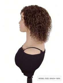 Wig Potongan Pixie 6 Inci Rambut Manusia Wig Bob Pendek untuk Wanita Warna Cokelat Gelombang Air Wig Rambut Manusia Tanpa Lace Depan dengan Wig Buatan Mesin Penuh - S4 - View 3