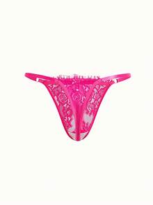 Bonmuse 2 piezas Conjunto de sujetador con aros de encaje fucsia, diseño de encaje transparente con tirantes ajustables - Rosa Roja - Ver 6