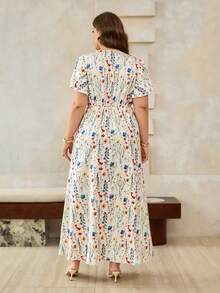 Elenzga Robe courte à manches courtes avec taille cintrée et imprimé floral pour femmes grandes tailles, robe longue élégante à imprimé floral, robe florale minimaliste chic, robe décontractée à imprimé floral pour fête, vacances, port quotidien, robe à imprimé floral classique grande taille pour pique-nique, tenues pour femmes grandes tailles pour le brunch, robes d'été grande taille pour femmes, tenues d'été grande taille pour la fête des mères - Multicolore - Voir 2