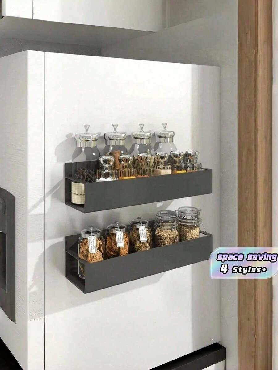 1/2PCS Magnetic Spice Rack Refrigerator Magnetic Shelf Seasoning Jar Holder Fridge Storage Organizer Kitchen Storage Rack Space Saving Strong Magnet Rustproof Multifunctional Home Organization Kitchen Accessories - Multicolor - View 1