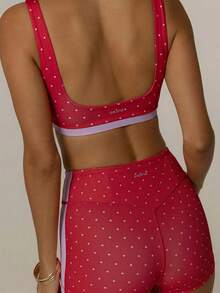 Aralina Leisurewear For Yoga Pilates Gym Contrast Polka Dot Set Cute Summer Shorts And Tops Perfect Airport Outfit Women 4th Of July Vacation Festival Outfits - Red - View 6