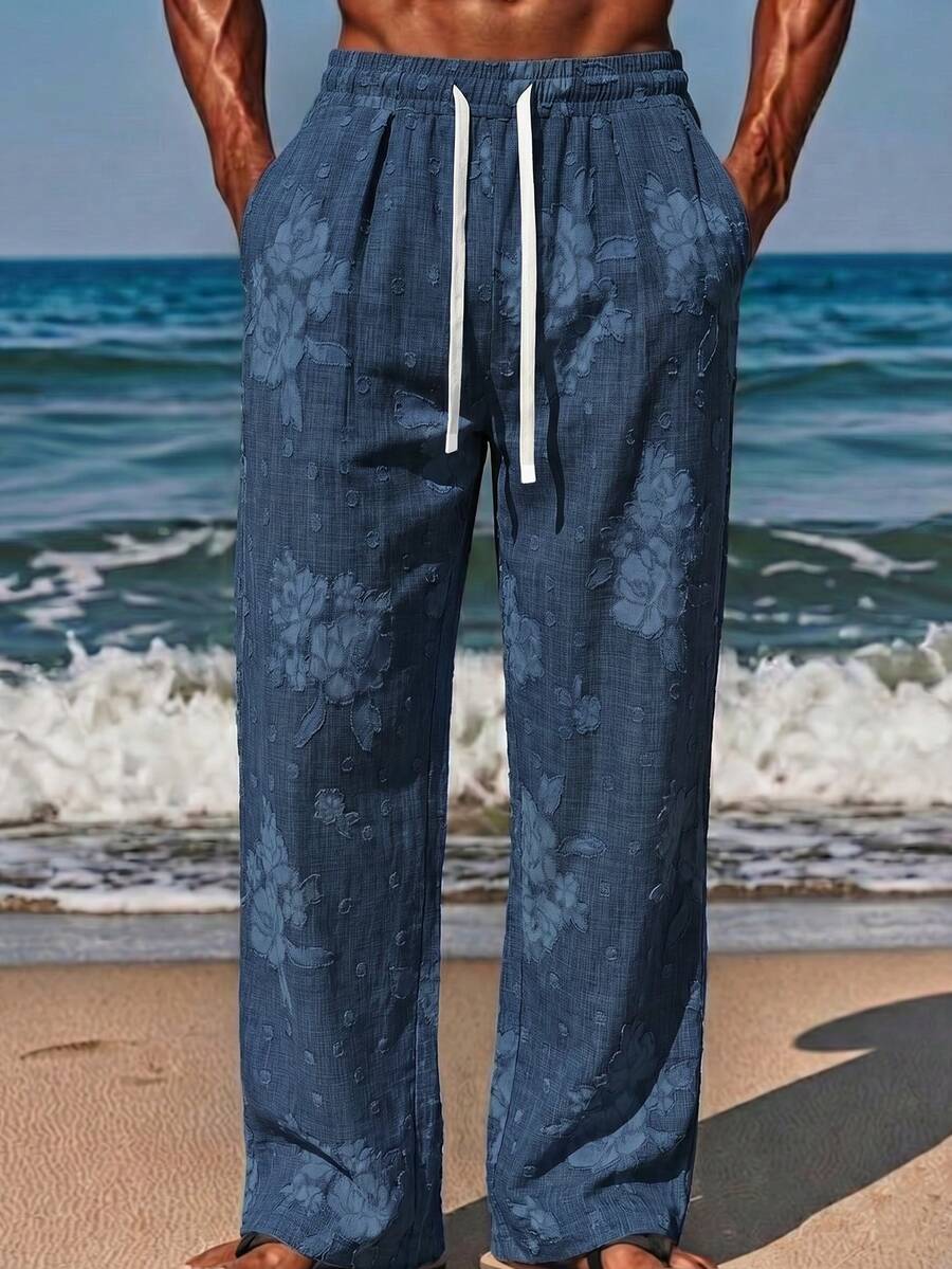 VIVINTIMO Pantalones anchos con bolsillos y cordón ajustable en la cintura para hombres - azul real - Ver 1