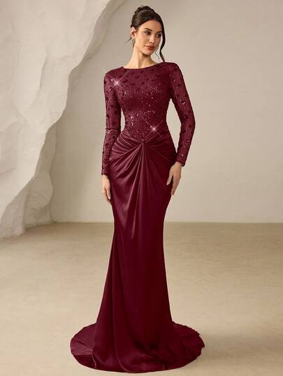 Coutiva Women's Sequin Floral Pattern Ruched Waist Elegant Formal Dress  Elegant Formal Evening Gown With Sequin Patchwork (Embellished Design) Women's Sequin Mermaid Formal Evening Gown One Shoulder Formal Dress Purple Women Evening Dress Gowns Glamorous Dress Dress Elegant Gala Dress Elegant Valentines Dress Elegant Dress Sequin Dress Pink Red Dress Floral Dress Valentines Dress Elegant Dress Sequin Dress Floral Dress Luxury Graduation Ceremony, School Opening, Music Festival, Birthday Party, Wedding, Afternoon Tea Gathering, Ball