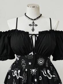Sunspun Plus Size A-Line Off-Shoulder Ruched Dress, Dark Aesthetic - Multicolor - View 5