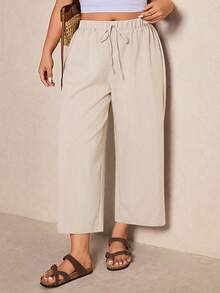 Elaquor Pantalones casuales de talla grande de unicolor con nudo - Albaricoque - Ver 7