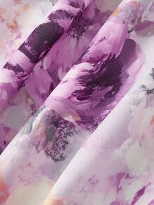 SHEIN MOD 紫色浪漫花卉印花修身吊带连衣裙，毕业礼服，女士生日礼服 - 紫色 - 查看 5