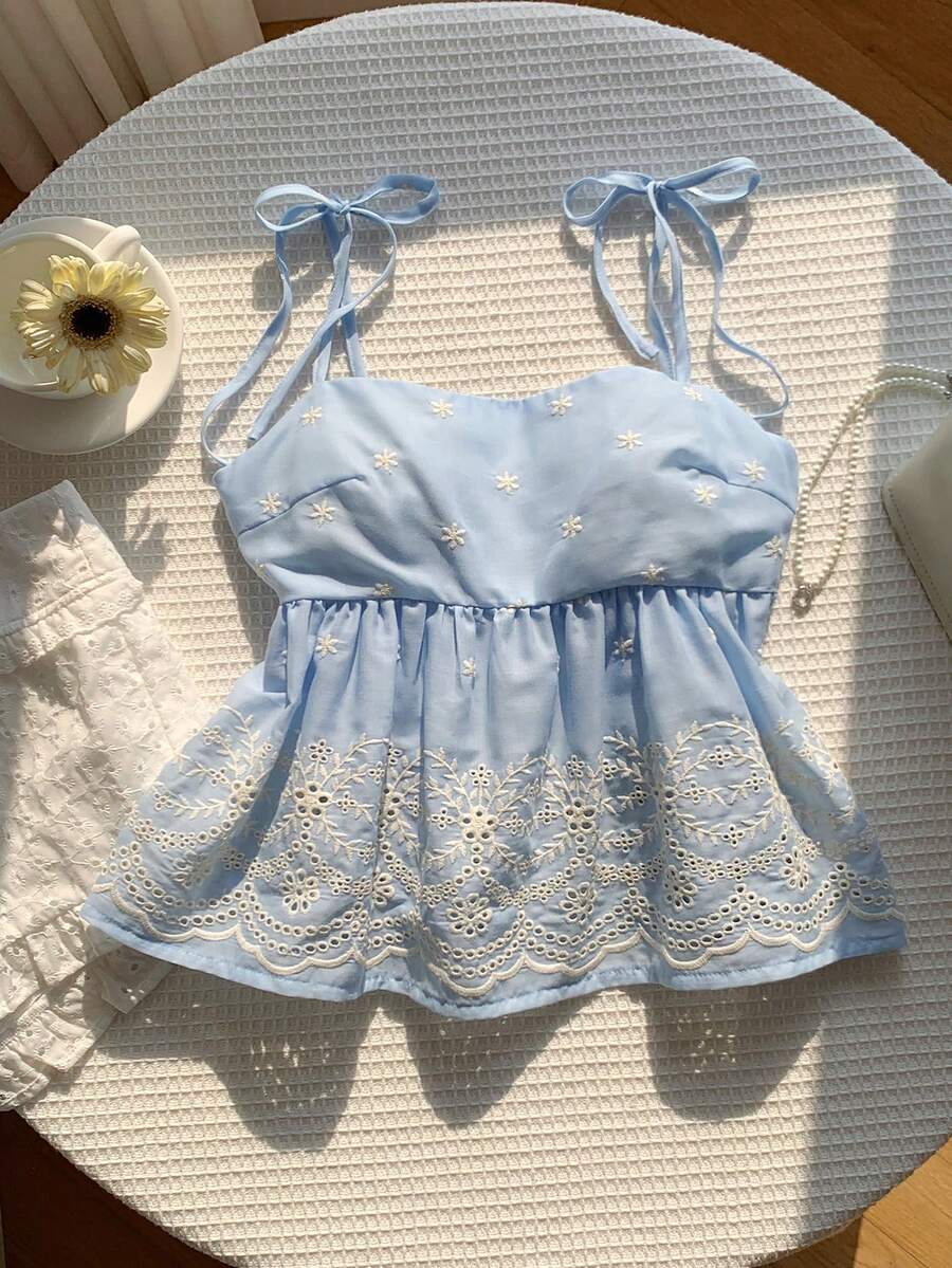 Comfortcana 刺绣系带衬衫，夏季女装 - 彩色 - 查看 1