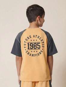 SUMWON Regular Boys Raglan Tee And Shorts Co-Ord Set With Future Athletic Champions 1985 Print - Orange - View 5