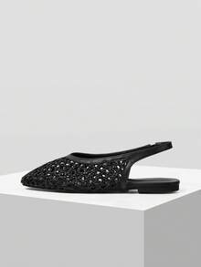 Mnmlis Women's New Fashion Woven Hollow Slip-On Flat Square Toe Loafers - Black 5 - View 2