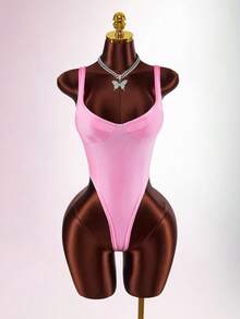 Amplova 2026 New Solid Color Basic Deep V-Neck Padded Sexy Bodysuit, Suitable For Sports, Casual Outings And Parties - Pink - View 7