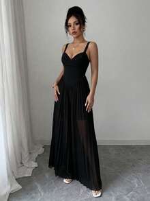 SHEIN Elenzya Sleeveless Ruched Waist Elegant Romantic Jumpsuit For Women - Black - View 6