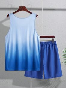 Manfinity RSRT Conjunto de camiseta de tirantes y pantalones cortos de moda sencilla para hombre, adecuado para ropa de playa de verano, atuendos cómodos - Azul - Ver 2