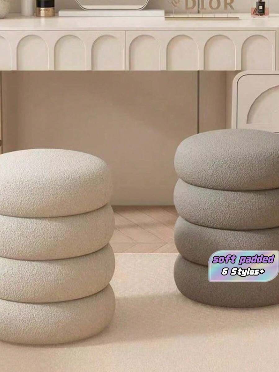 Modern Donut Ottoman Round Stool, Fleece Upholstered Vanity Stool, Soft Padded Footstool For Living Room & Bedroom - Multicolor - View 1