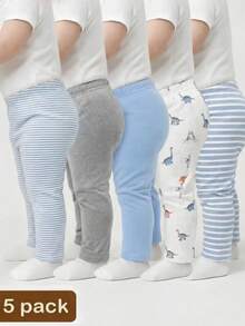 SHEIN Playful Pals 5pcs Baby Boy Striped & Star Print Pants Set - Multicolor - View 8