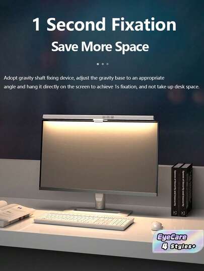 Asymmetric Eye-Care Led Lamp For Laptops, Clip-On Lamp For Screens, Monitor Mountable, With 60-Minute Auto Off Timer, Stepless Dimming, Quick-Reading Mode, Three Color Temperatures, And Type-C Interface