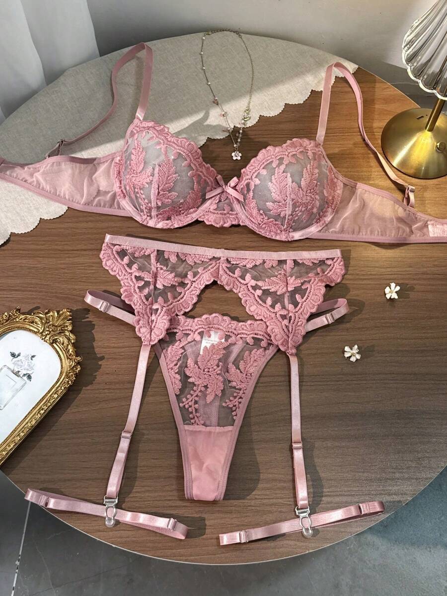 4pcs Women's Sexy Lingerie Set - Watermelon Pink - View 1