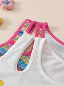 Bộ 2 áo tank top crop ôm dáng, họa tiết hoa 3D thêu nổi bật, khoét lỗ, dành cho bé gái, màu trắng và đỏ hồng. - Nhiều màu - Xem 5