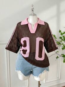 SHEIN EZwear 咖啡棕色镂空针织上衣 - 咖啡棕 - 查看 5