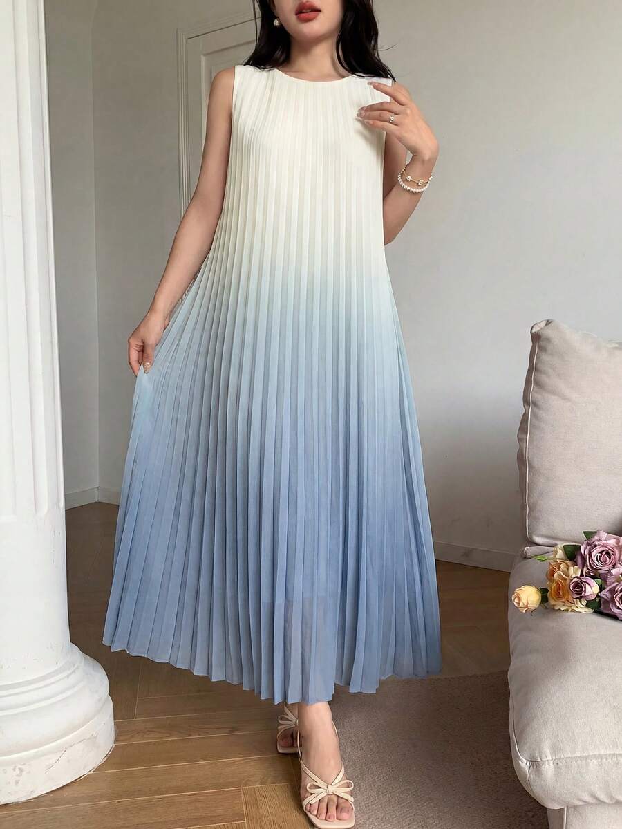 Feyla 女士渐变褶皱无袖宽松中长连衣裙