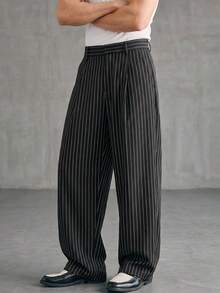 DAZY Street Style Black Striped Baggy Pants For Men - Black - View 5