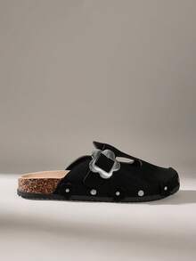 CUCCOO Women Casual Versatile Plush Round Toe Fluffy Flat Slippers For Christmas - Black - View 6