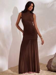 Opulessa 1 pieza Vestido de sirena ajustado de punto de unicolor para mujer - Marrón - Ver 5
