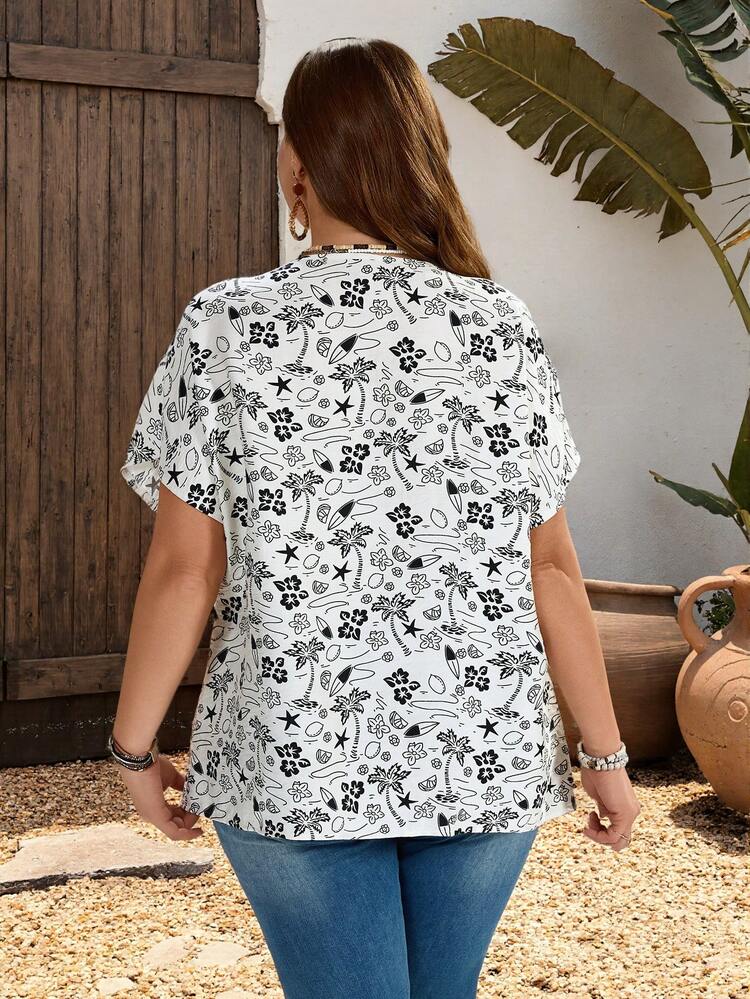 Plus Size Women's Orange Button Embellished Short Sleeve Shirt For Spring Summer Tops Summer Outfit For Women Beach Outfits For Women Beach Outfits