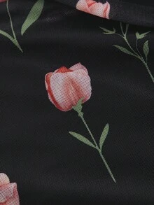 SHEIN MOD Váy xếp ly mùa hè in hoa tulip màu đen cỡ lớn - màu đen - Xem 3