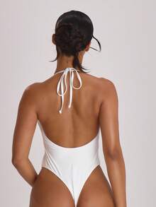 Musera Resort Halterneck High Leg Thong Swimsuit Bathing Suits Swim Vacation Holiday Summer Travel Beachwear Basics Hen Do Wedding Bridal Bachelorette Resort Core - White - View 4
