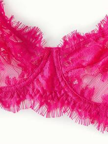 Bonmuse 2 piezas Conjunto de sujetador con aros de encaje fucsia, diseño de encaje transparente con tirantes ajustables - Rosa Roja - Ver 7