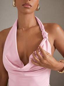 Hauture Women's Solid Color Draped Neck Casual Versatile Daily Wear Top - Baby Pink - View 3