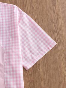 SWAVVY Camisa casual de manga corta con botones delanteros y estampado de cuadros para hombres - Rosa - Ver 3