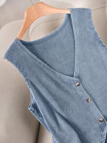 CosyJoli Blusa informal de talla grande para mujer con cuello en V y botones delanteros - Celeste - Ver 7
